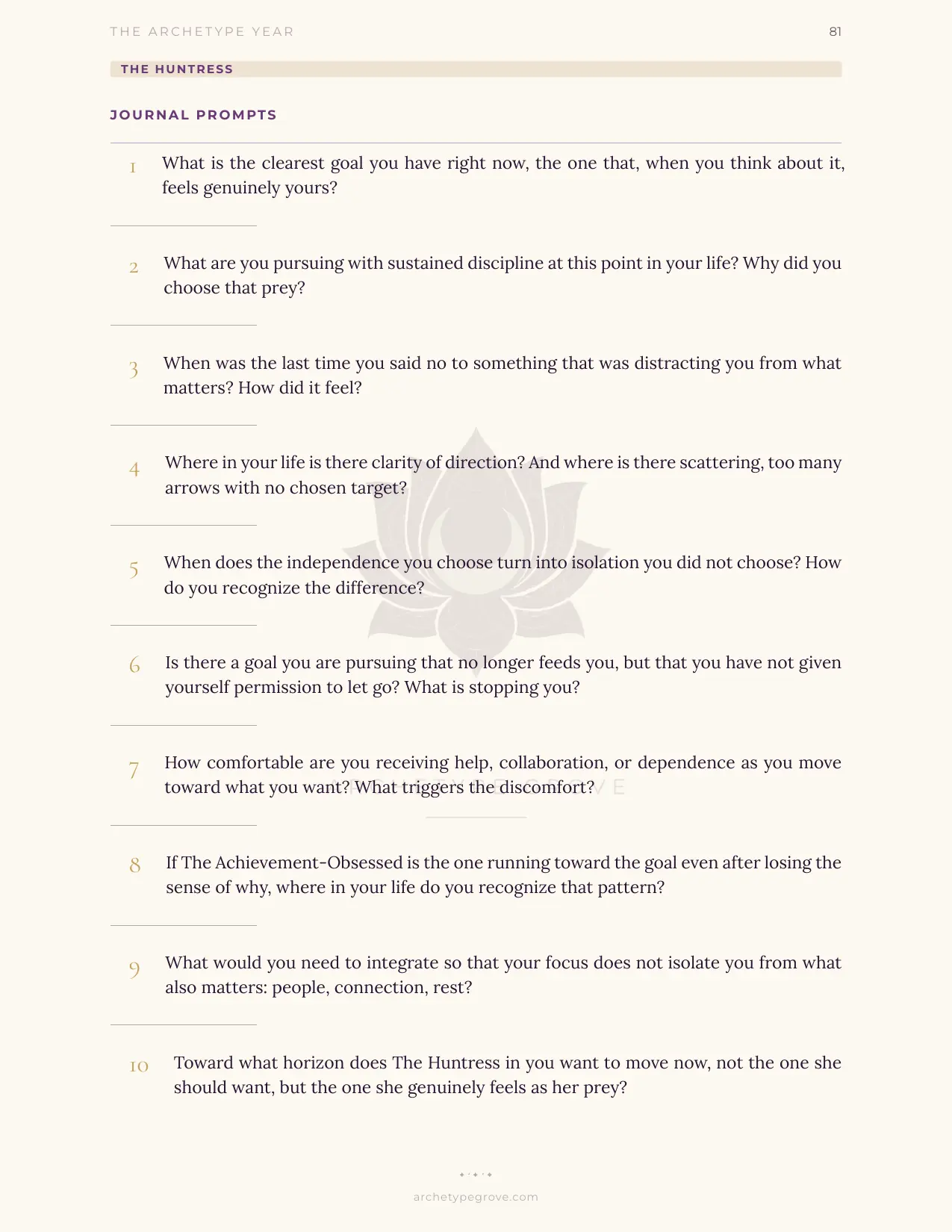 Journal prompts of The Huntress (Diana)