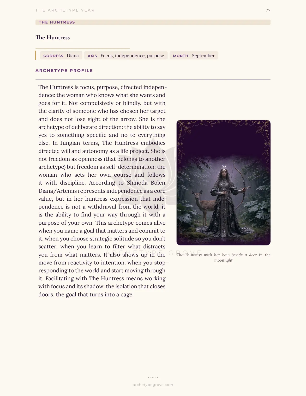 Archetype profile of The Huntress (Diana)