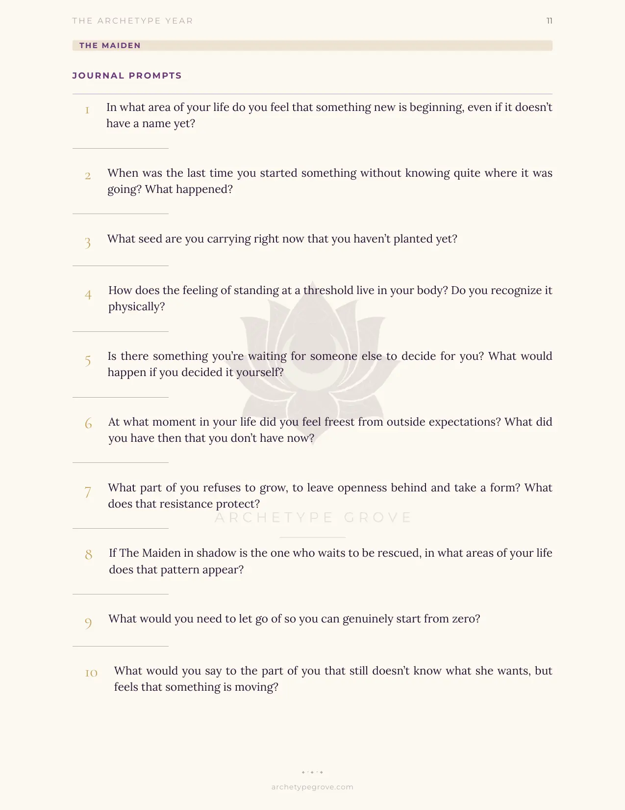 Journal prompts of The Maiden (Persephone)