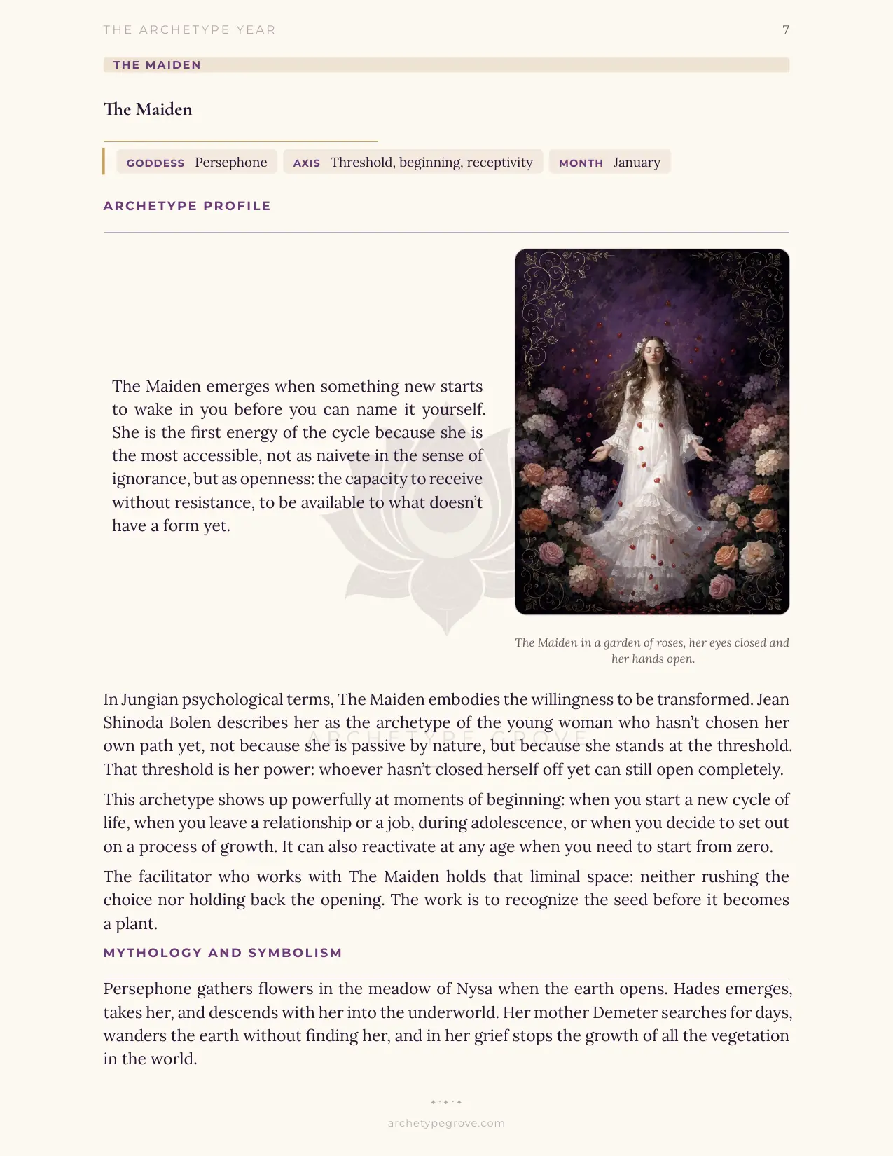 Archetype profile of The Maiden (Persephone)