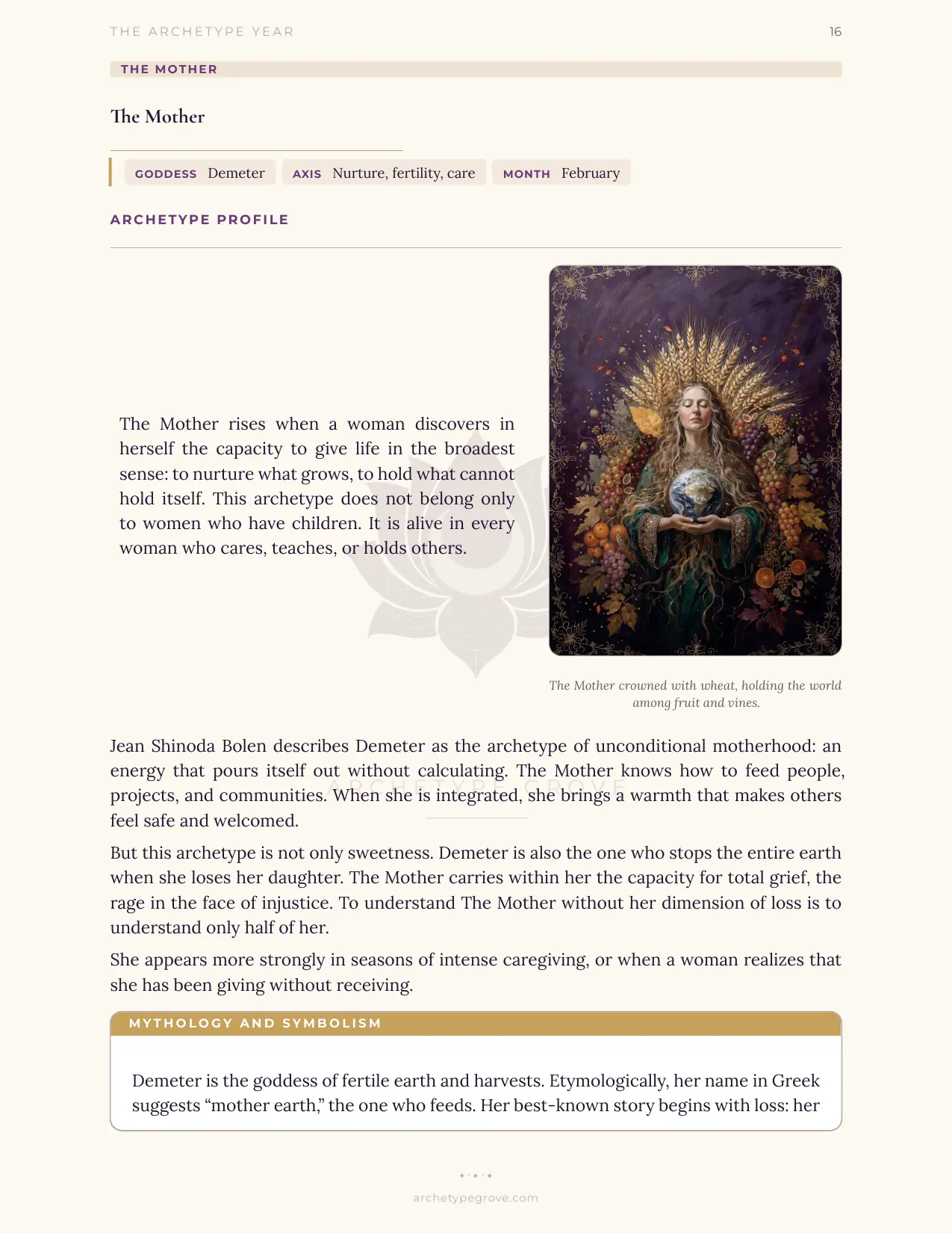 Archetype profile of The Mother (Demeter)