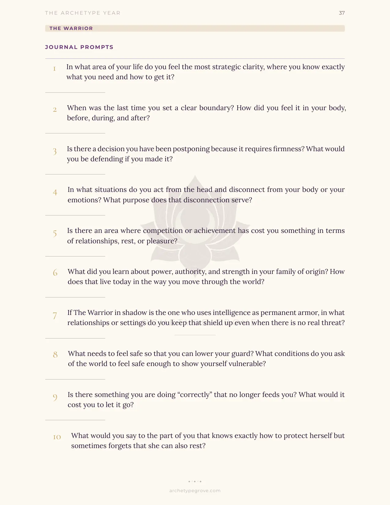 Journal prompts of The Warrior (Athena)