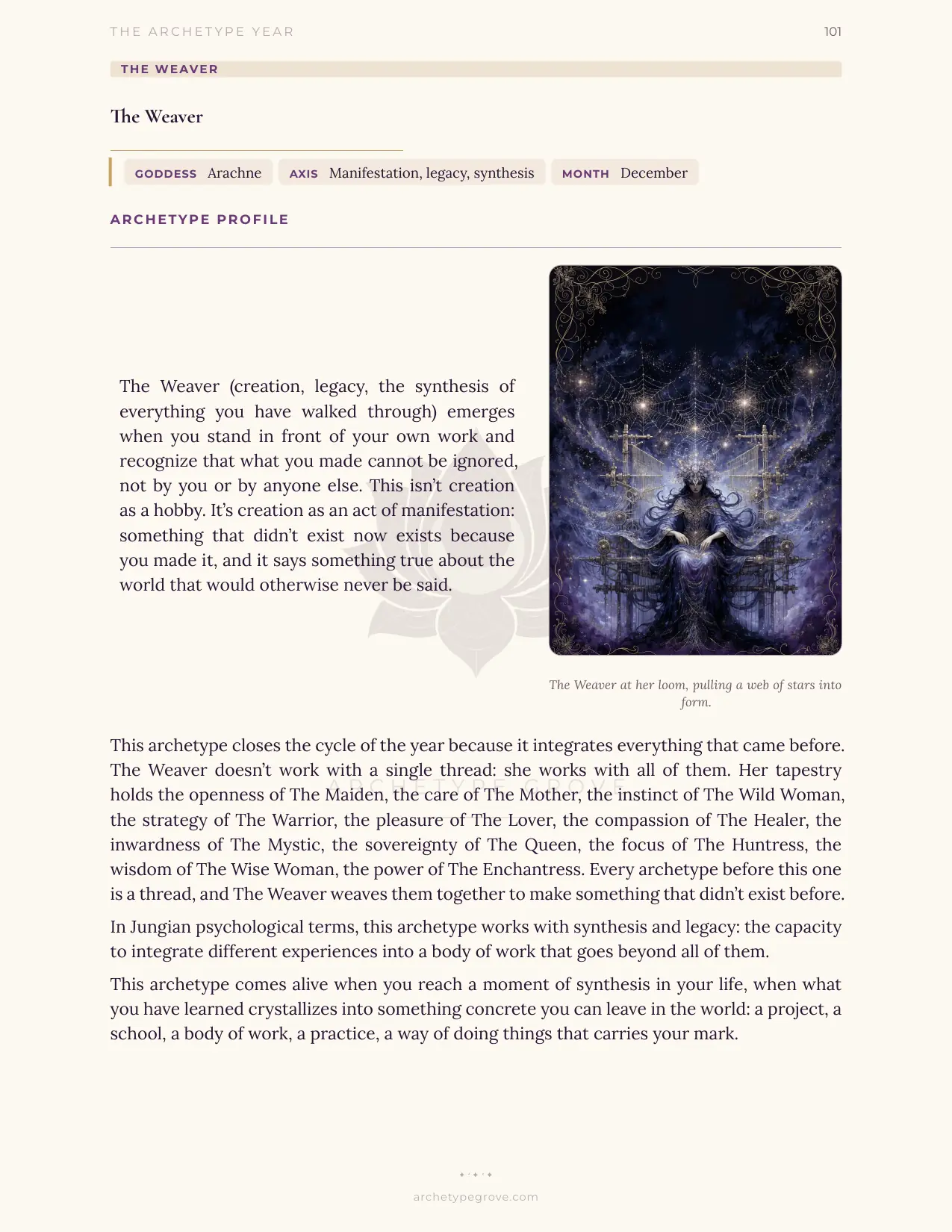 Archetype profile of The Weaver (Arachne)